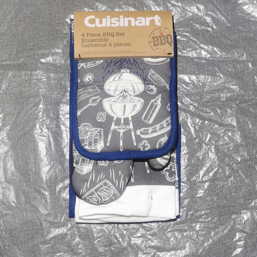 CUISINART BBQ New Barbecue set Kitchen towel oven mitt pot holder apron NWT
